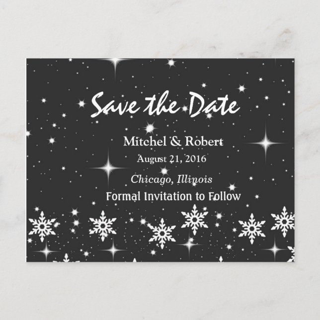 Stars Snowflakes Christmas Wedding Save the Date Announcement Postcard (Front)
