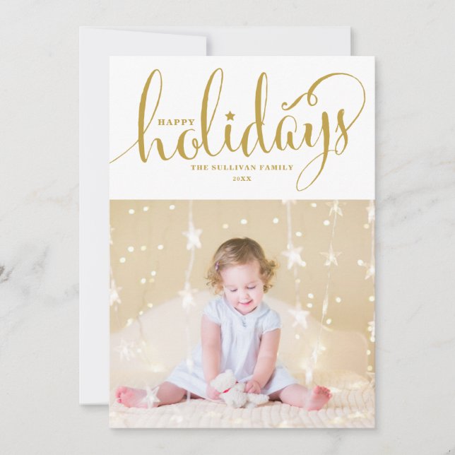 Stars & Snowflakes Happy Holidays Photo Card (Front)
