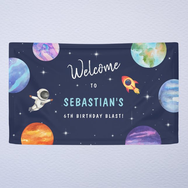 Stars Solar System Birthday Watercolor Welcome Banner (Creator Uploaded)