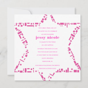 Stars & Squares Bar Bat Mitzvah Invitation Pink