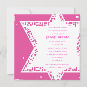 Stars & Squares Bar Bat Mitzvah Invitation Pink
