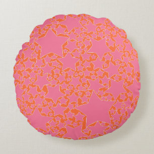 Stars, Stars, Stars in Pink and Orange Round Cushion