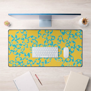 Stars, Stars, Stars in Turquoise and Yellow Desk Mat