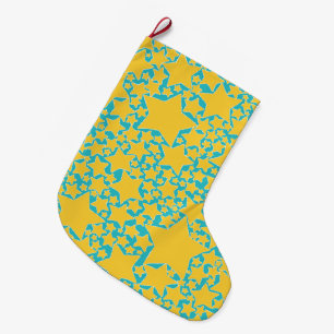 Stars, Stars, Stars in Turquoise and Yellow Large Christmas Stocking