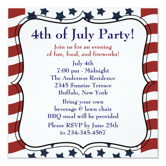 Stars Stripes 4th of July BBQ Party Card