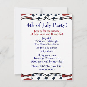 Stars Stripes 4th of July BBQ Party Invitation