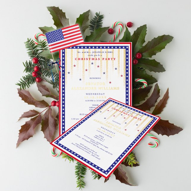 Stars & Stripes American Flag Christmas Fundraiser (Stars & Stripes American Flag Christmas Political Candidate Fundraiser Foil Invitation)