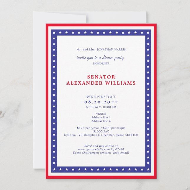 Stars & Stripes American Flag Political Fundraiser Invitation (Front)