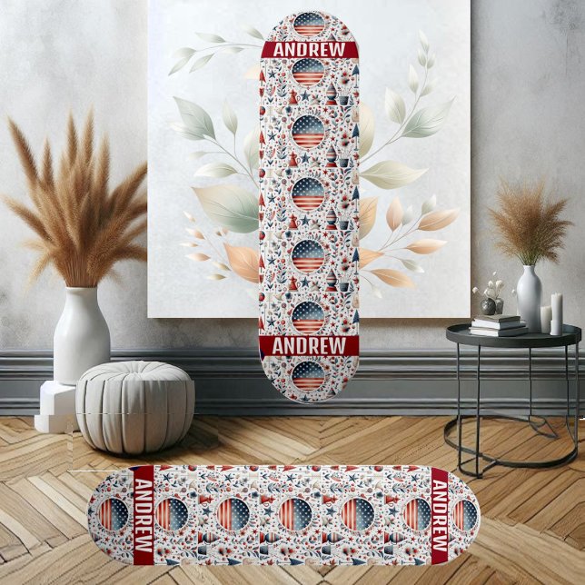 Stars Stripes American Flag Red Blue White Pattern Skateboard (Stars Stripes American Flag Red Blue White Pattern Skateboard)