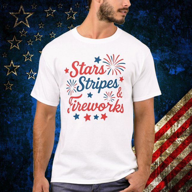 Stars Stripes and Fireworks Patriotic T-Shirt (Creator Uploaded)