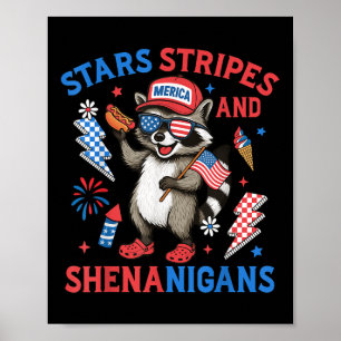 Stars Stripes And Shenanigans Usa Funny Racoon 4t Poster