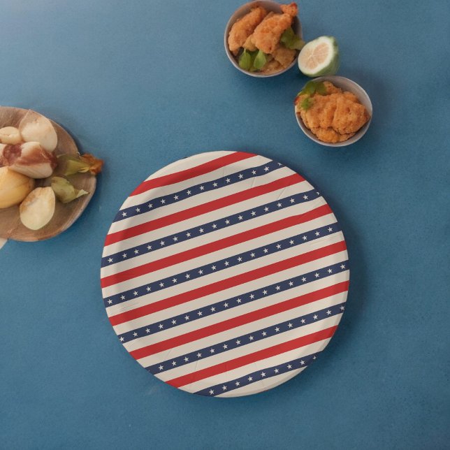 Stars Stripes Art Paper Plate (star stripes usa flag ,birthday,wedding,baby shower,special occasion event paper plate party supplie)