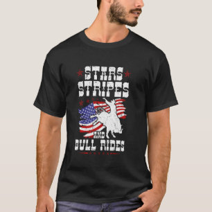 Stars Stripes Bull Rides Vintage US Flag Cowboy T-Shirt