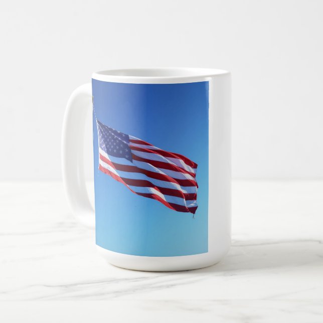 Stars, Stripes & Coffee – Patriotic American Flag  Mug (Front Left)