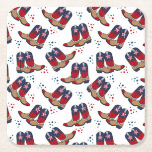 Stars, Stripes & Cowboy Boots Square Paper Coaster