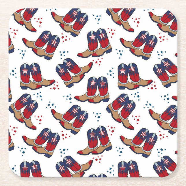 Stars, Stripes & Cowboy Boots  Square Paper Coaster (Front)
