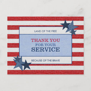 Stars Stripes Denim Patriotic Veteran Thank You Postcard