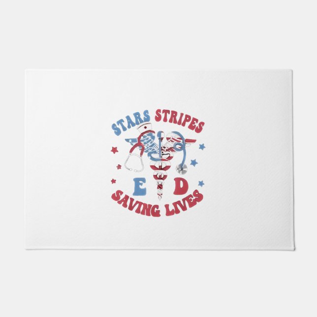 Stars Stripes E D Saving Lives Doormat (Front)