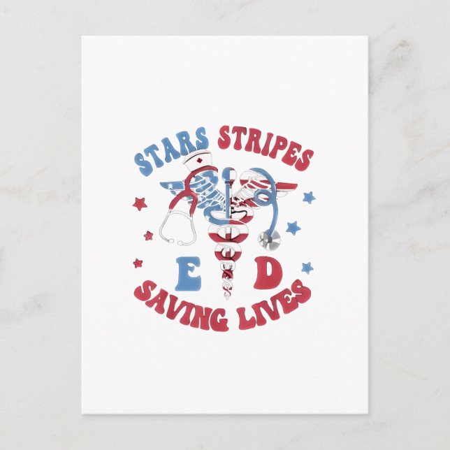 Stars Stripes E D Saving Lives Invitation Postcard (Front)