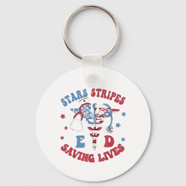 Stars Stripes E D Saving Lives Key Ring (Front)