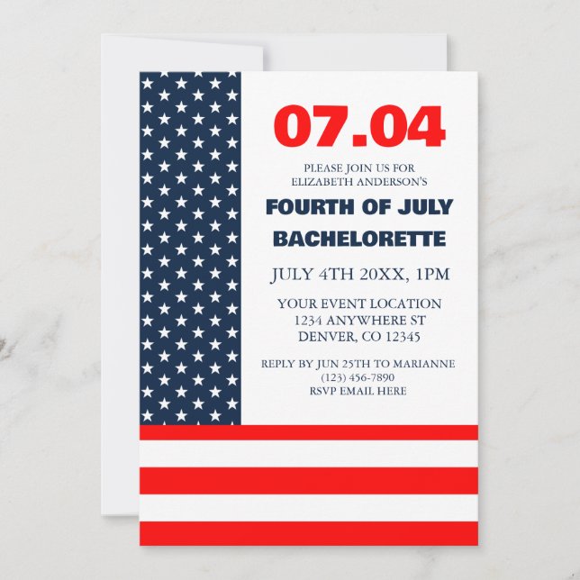 Stars & Stripes Flag 4th Of July Bachelorette Invitation (Front)