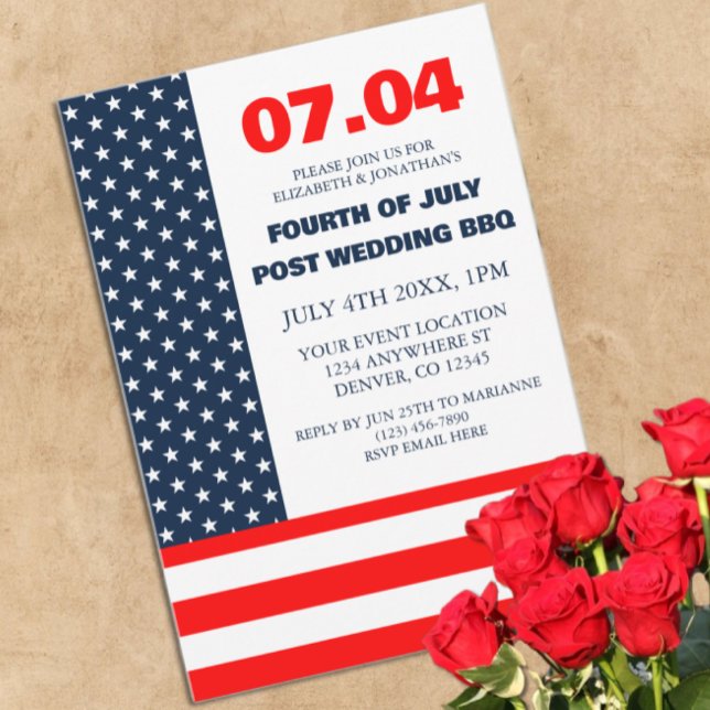 Stars & Stripes Flag 4th Of July Post Wedding BBQ Invitation (Creator Uploaded)