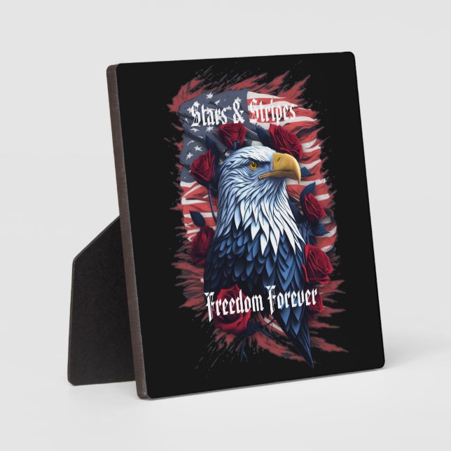 Stars & Stripes Flag with Bald Eagle & Roses Plaque (Front)