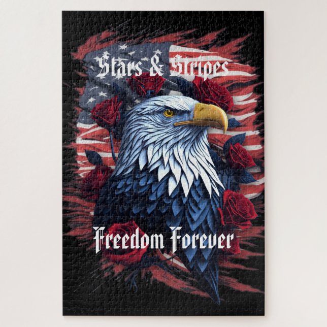 Stars Stripes Freedom Forever Eagle American Flag Jigsaw Puzzle (Vertical)