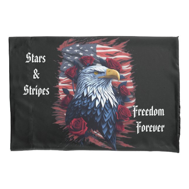 Stars Stripes Freedom Forever Eagle American Flag Pillowcase (Front-Left)