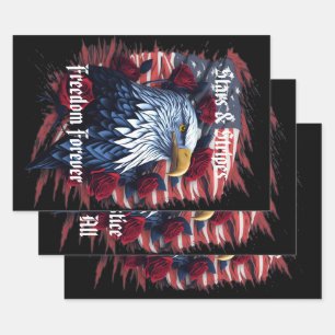 Stars & Stripes Freedom Forever Eagle American  Wrapping Paper Sheet