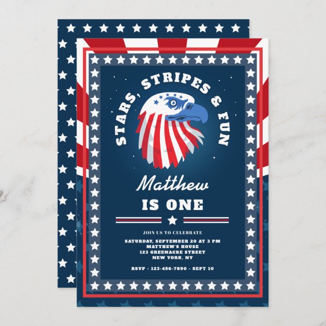 Stars Stripes & Fun All American 1st Birthday  Invitation (Front/Back)