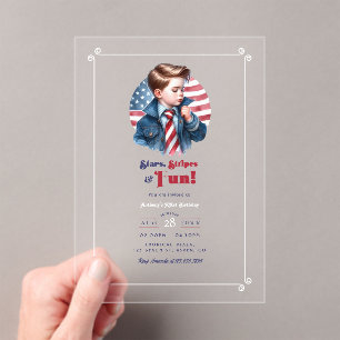 Stars, Stripes & Fun Patriotic Boy Birthday Party Acrylic Invitations