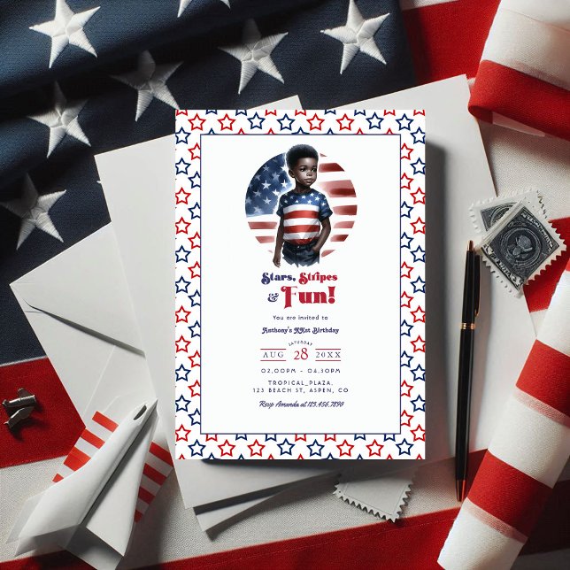 Stars, Stripes & Fun Patriotic Boy Birthday Party Invitation (Stars, Stripes & Fun Patriotic Boy Birthday Party Invitation)