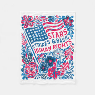 Stars Stripes Human Rights 4th Of July Floral Amer Fleece Blanket