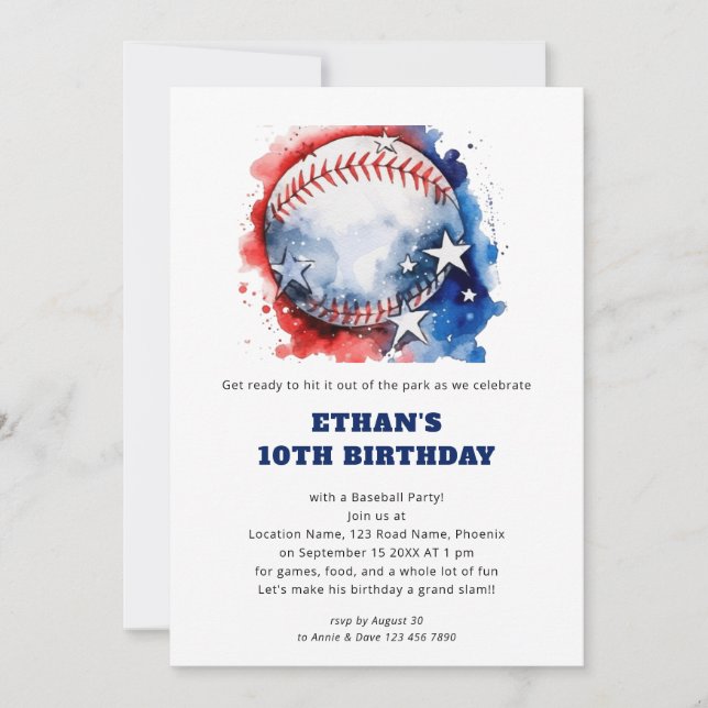Stars Stripes Kids Baseball Birthday Invitation (Front)