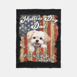 Stars Stripes Maltese Dog Dad Patriotic USA Dog Fleece Blanket