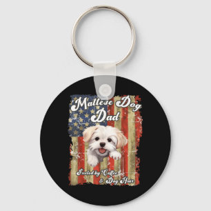 Stars Stripes Maltese Dog Dad Patriotic USA Dog Key Ring