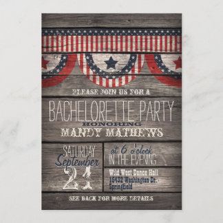 Stars & Stripes on Rustic Wood Bachelorette Party Invitation