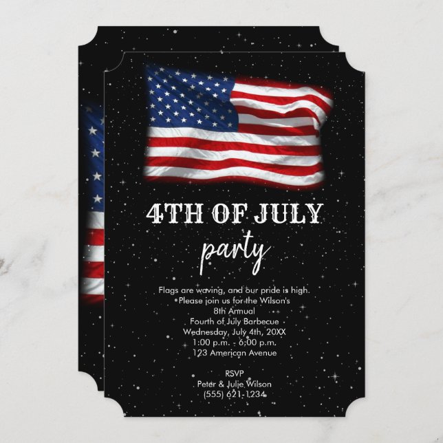 Stars Stripes Patriotic American Flag 4th of July Invitation (Front/Back)