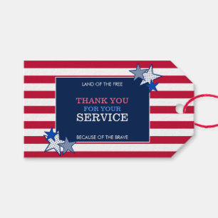 Stars Stripes Patriotic Veteran Service Thank You Gift Tags
