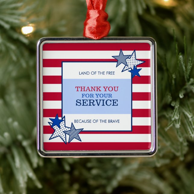 Stars Stripes Patriotic Veteran Service Thank You Metal Ornament (Tree)