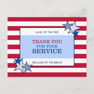 Stars Stripes Patriotic Veteran Service Thank You Postcard