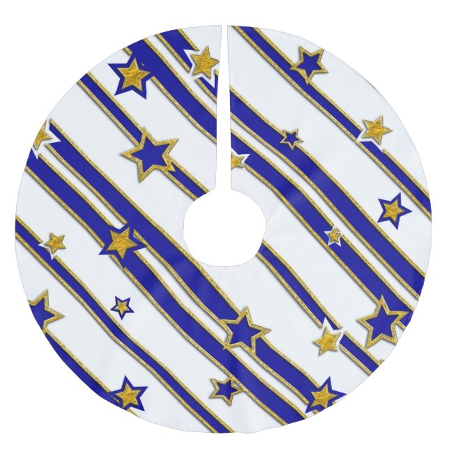 Stars & Stripes Pattern gold blue + your ideas Brushed Polyester Tree Skirt (Front)