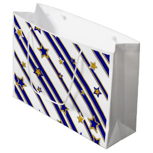 Stars & Stripes Pattern gold blue + your ideas Large Gift Bag