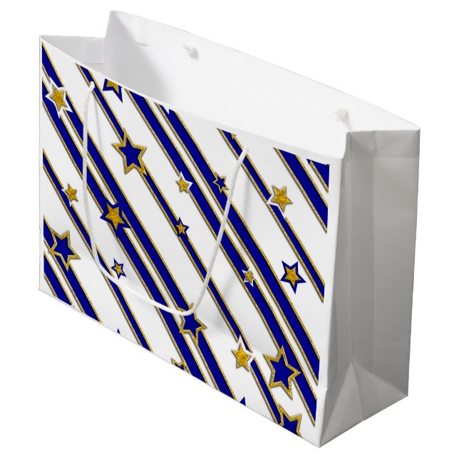 Stars & Stripes Pattern gold blue + your ideas Large Gift Bag (Front Angled)