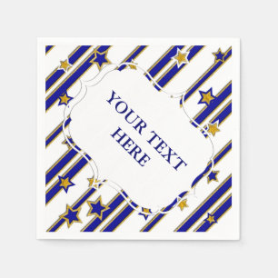 Stars & Stripes Pattern gold blue + your ideas Napkin