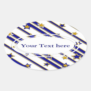 Stars & Stripes Pattern gold blue + your ideas Oval Sticker
