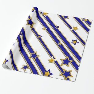 Stars & Stripes Pattern gold blue + your ideas Wrapping Paper
