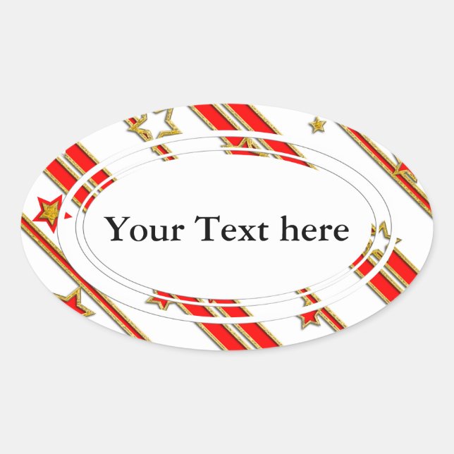 Stars & Stripes Pattern gold red+ your ideas Oval Sticker (Front)