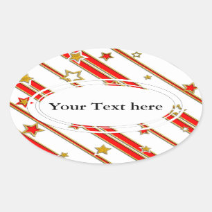 Stars & Stripes Pattern gold red+ your ideas Oval Sticker
